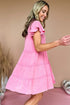 Mineral Washed Ruffle Sleeve Tiered Chambray Dress